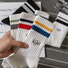 男士中筒襪兩槓條紋刺繡日系復古學院港風運動國潮長襪批發