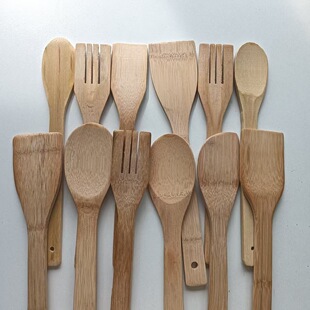 Long-Handled Bamboo Spatula Bamboo Cooking Utensils Kitchen Spatula High Temperature Resistant Bamboo Colander Non-Stick Spatula Set Wooden Spatula