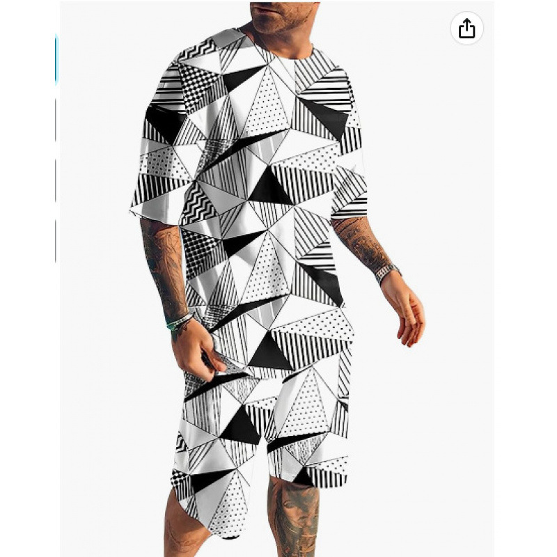 2023 verano transfronterizo camiseta 3D europea y americana manga corta pantalones cortos de dos piezas deportivos casuales para hombres