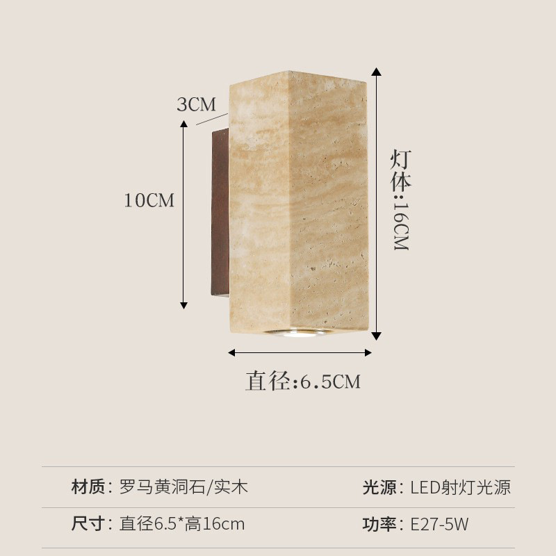 Lámpara de Pared LED de Piedra Amarilla, Estilo Wabi-Sabi Nórdico