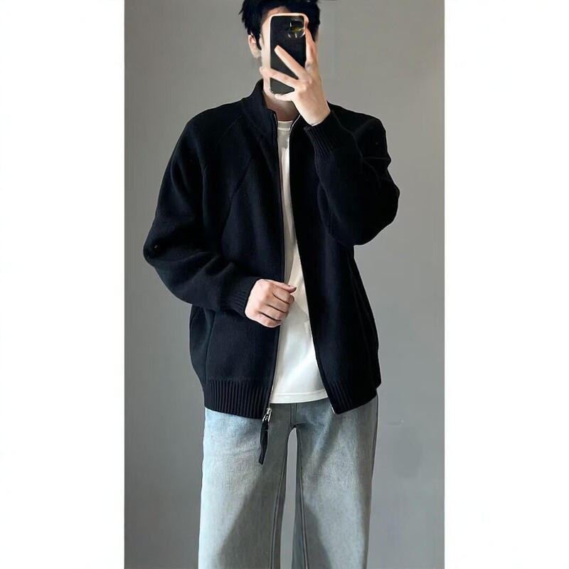 Men's Arctic fleece zip-up cardigan, loose casual spring and autumn style, turn-down collar sweater jacket, versatile and casual style Men's Arctic fleece zip-up cardigan, loose casual spring and autumn style, turn-down collar sweater jacket, versatile and casual style