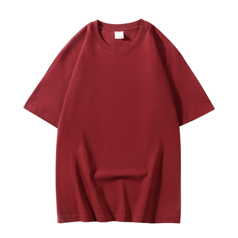 260g de peso pesado, talla europea, algodón suelto, manga corta, cuello redondo, camiseta, ropa de clase, publicidad, camisa cultural, ropa de trabajo, personalización