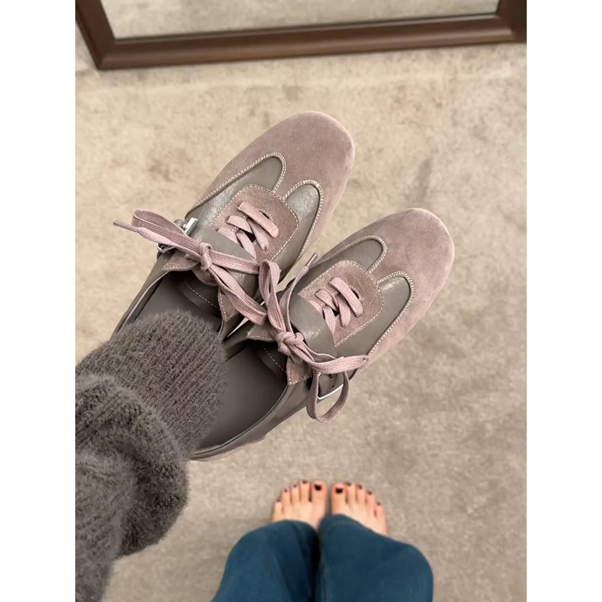 Versión de piel de vaca ~ Calzado deportivo retro empalme con cordones zapatos de entrenamiento alemán hebilla de cinturón de mujer zapatos Forrest Gump planos zapatos casuales de todo fósforo