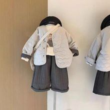 儿童加厚外套两面穿秋冬2025男女童夹棉保暖双面穿棱格开衫薄棉服