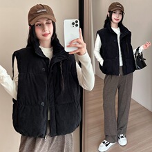 灯芯绒短棉马夹跨境女25秋冬新款宽松棉坎肩面包服立领无袖外套批