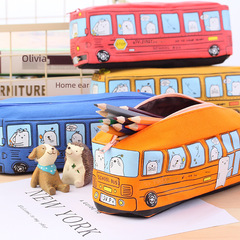 Korean Creative Student Stationery Small Animal Bus Pencil Case Public Bus Pencil Box Unisex Canvas Stationery Box