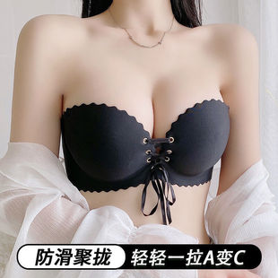 Summer invisible strapless underwear off-shoulder tube top palm cup thickened small chest gathered wireless seamless bra