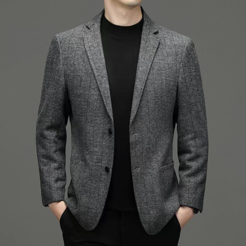 Autumn and winter explosions wool woolen suit men's herringbone pattern slim non-ironing small suit woolen coat men's wholesale