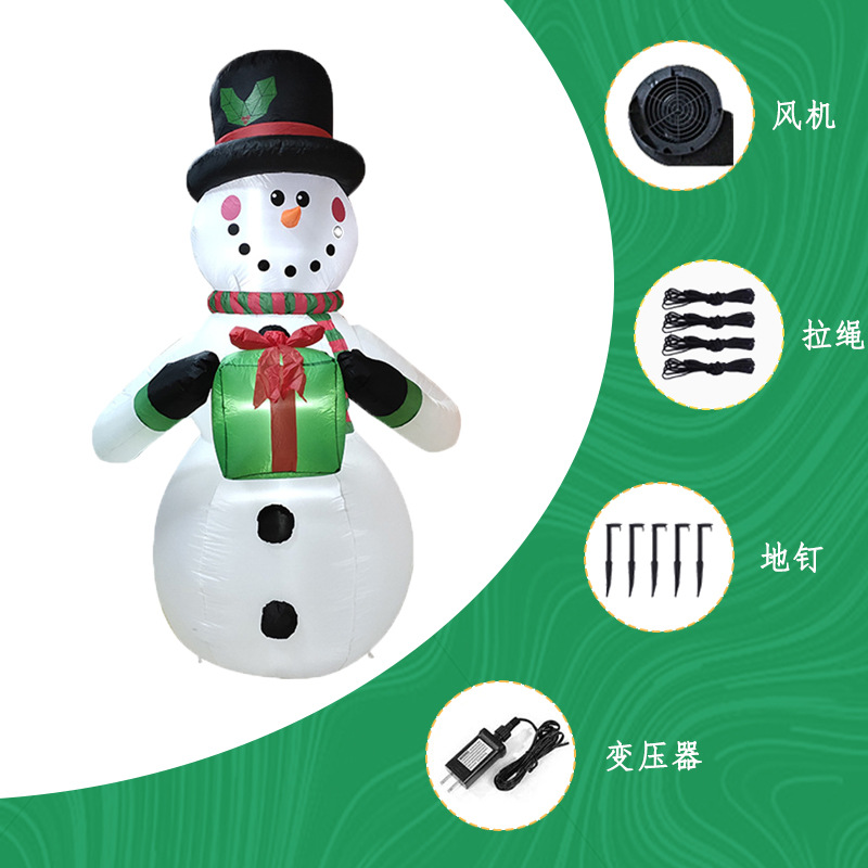 节日雪人庭院装饰气模摆件 充气圣诞雪人模型 手拿礼品盒雪人气模