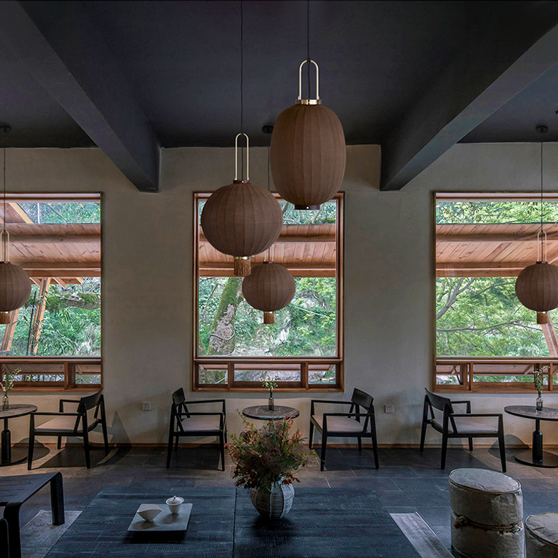 新中式餐饮吊灯客厅茶室创意民宿酒店饭店包厢楼梯布艺复古灯笼灯