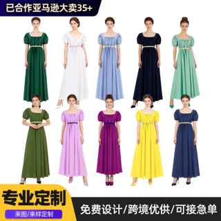 布里奇顿连衣裙泡泡袖高腰摄政时期复古长裙万圣节宫廷礼服定制