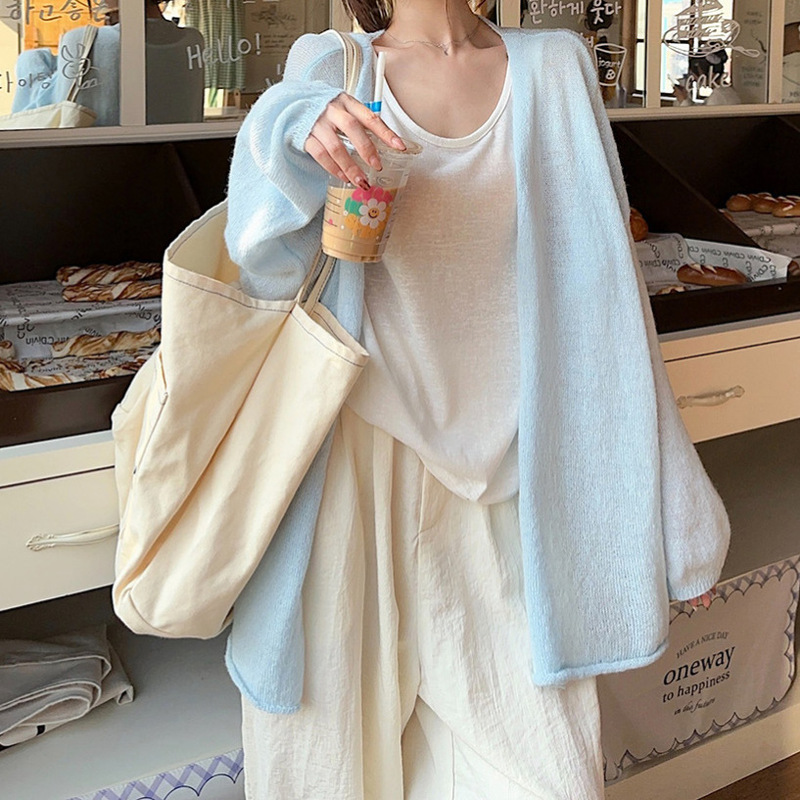 Lantern Sleeve Sun Protection Cardigan for Women 2025 Summer New Style Lazy Style Soft Waxy Loose Thin Long-Sleeved Knitwear Top Lantern Sleeve Sun Protection Cardigan for Women 2025 Summer New Style Lazy Style Soft Waxy Loose Thin Long-Sleeved Knitwear Top