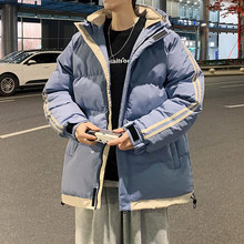 冬款男装港风连帽男式棉服青少年潮牌拼色保暖棉衣男士加厚面包服
