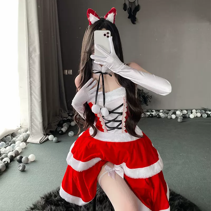 情趣兔女郎梦幻圣诞装性感角色扮演摄影主播网红新年战衣红色吊带
