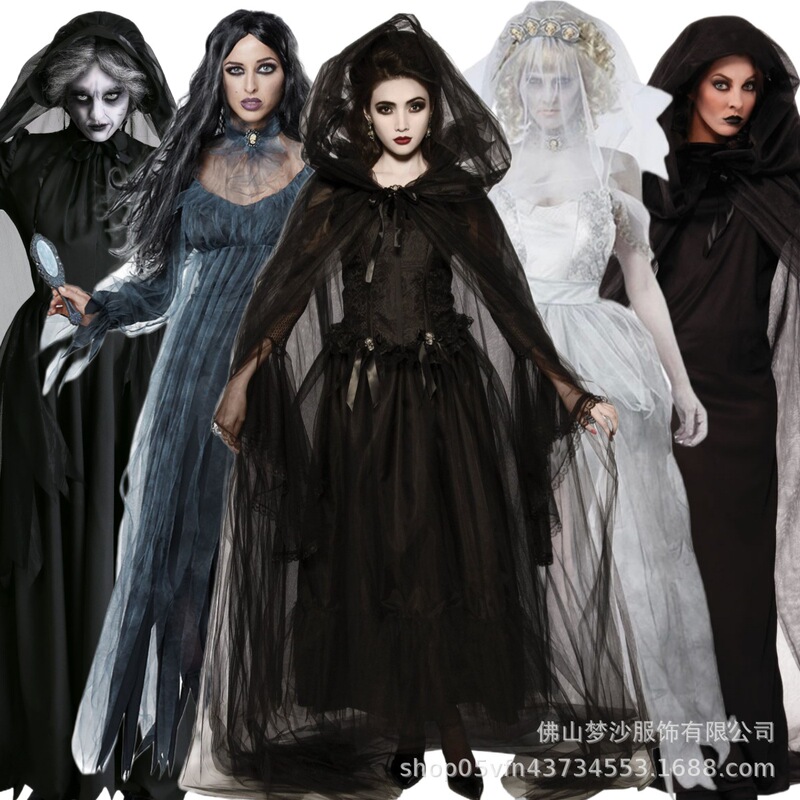 Foreign Trade Halloween Cosplay Costumes Black Cloak Ghost Bride Vampire Evil Witch Wholesale in Stock Foreign Trade Halloween Cosplay Costumes Black Cloak Ghost Bride Vampire Evil Witch Wholesale in Stock