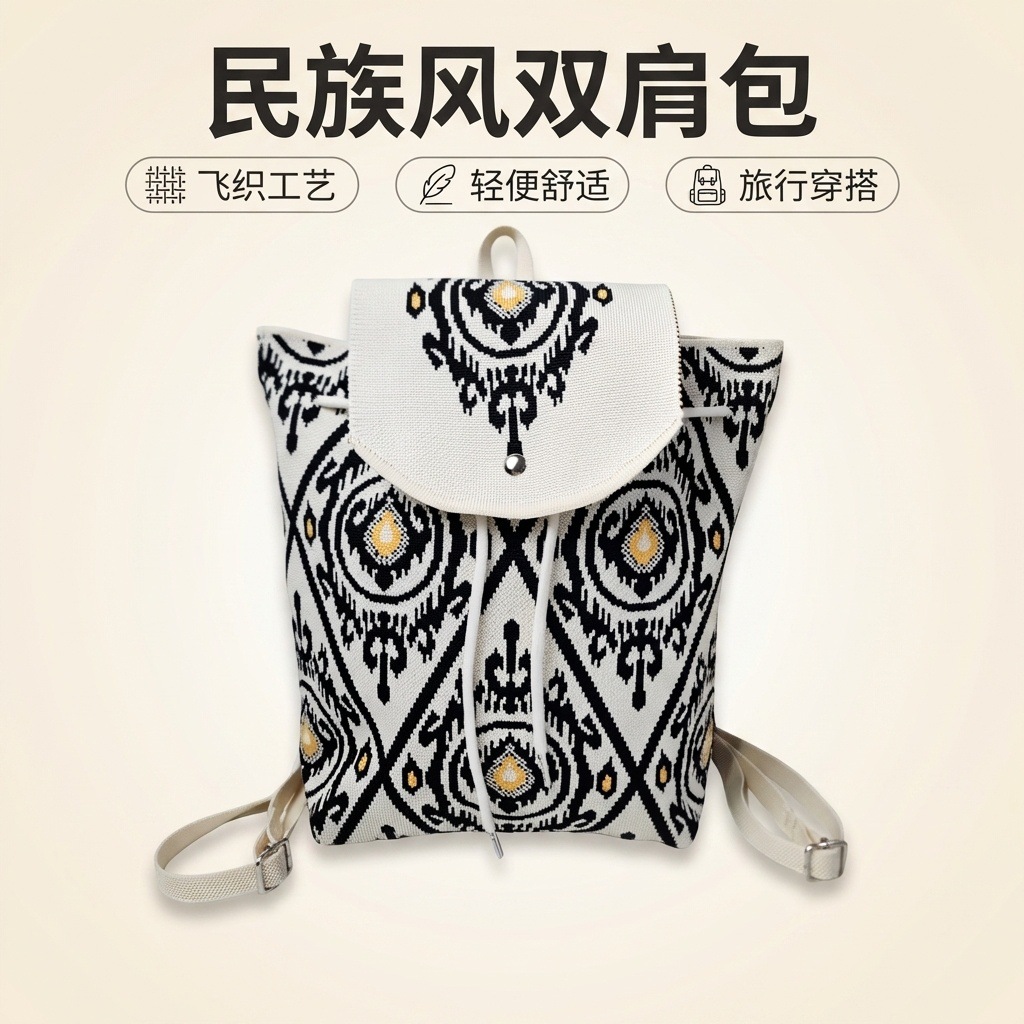 Ethnic Style Fly-Woven Backpack for Women, Daily Commuting, Retro Drawstring Backpack, Lightweight Travel School Bag Manufacturer