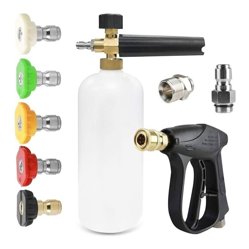 Cross-Border High-Pressure Cleaning Water Gun with 3/8 Internal Thread, 1/4 Quick Connector, Household Short Gun, Can Be Equipped with Various Water Inlet Ports