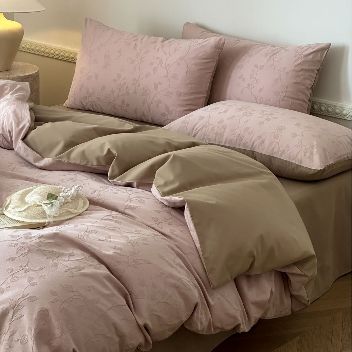 Juego de cama de cuatro piezas de algodón jacquard 100S de alta gama, juego de cuatro piezas de algodón puro para otoño e invierno, cálido y grueso.