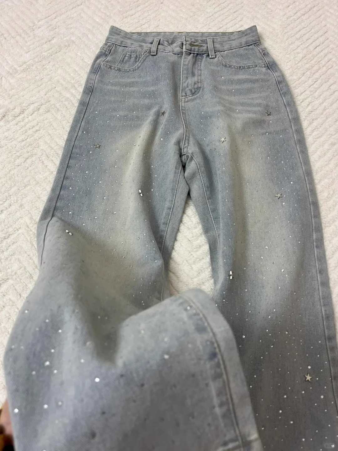 Light Blue Wide-Leg Jeans – High Waist Flattering Trousers With Diamond Shimmer (S-2XL, Day-to-Night Staple)_mkmklike.com