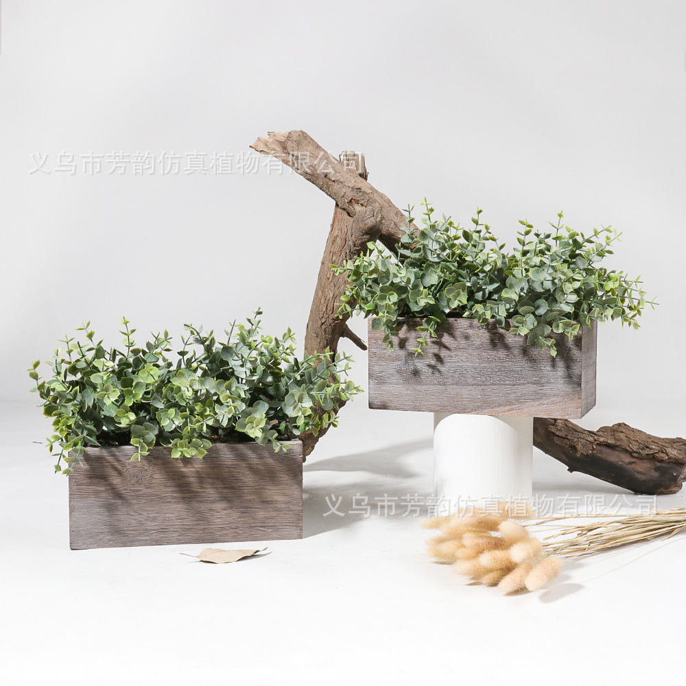 SPOT Cross - Border Retro wood Simulation Plant bonsái Indoor Decoration with powder eugali Tung pseudoflower pot image 3