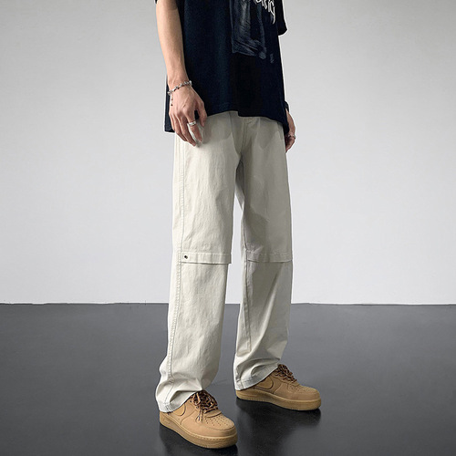 Men's Summer American Retro Ice Silk Casual Straight Leg Loose High Street Trendy Logging Pants