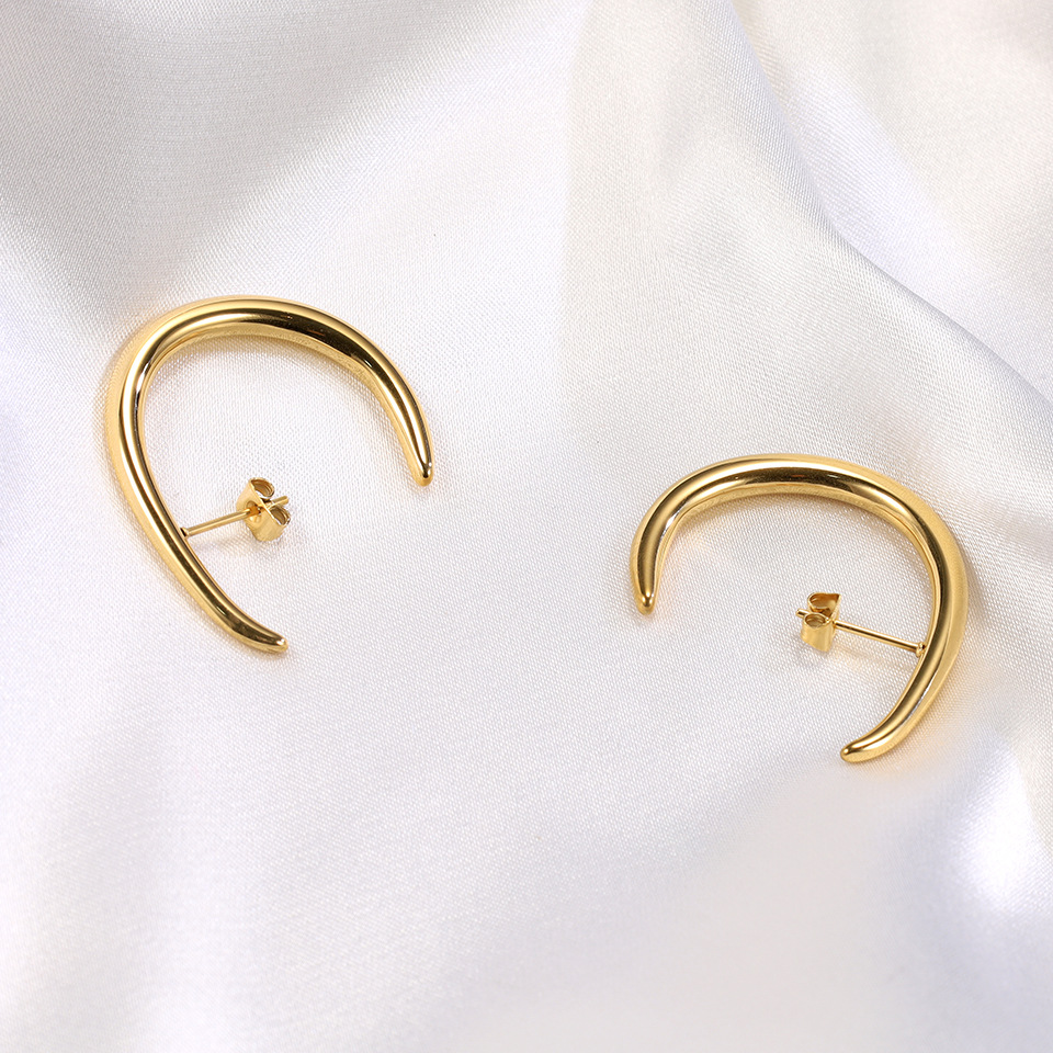 1 Paire Style Simple Forme En U Placage Acier Au Titane Des Boucles D'oreilles display picture 2