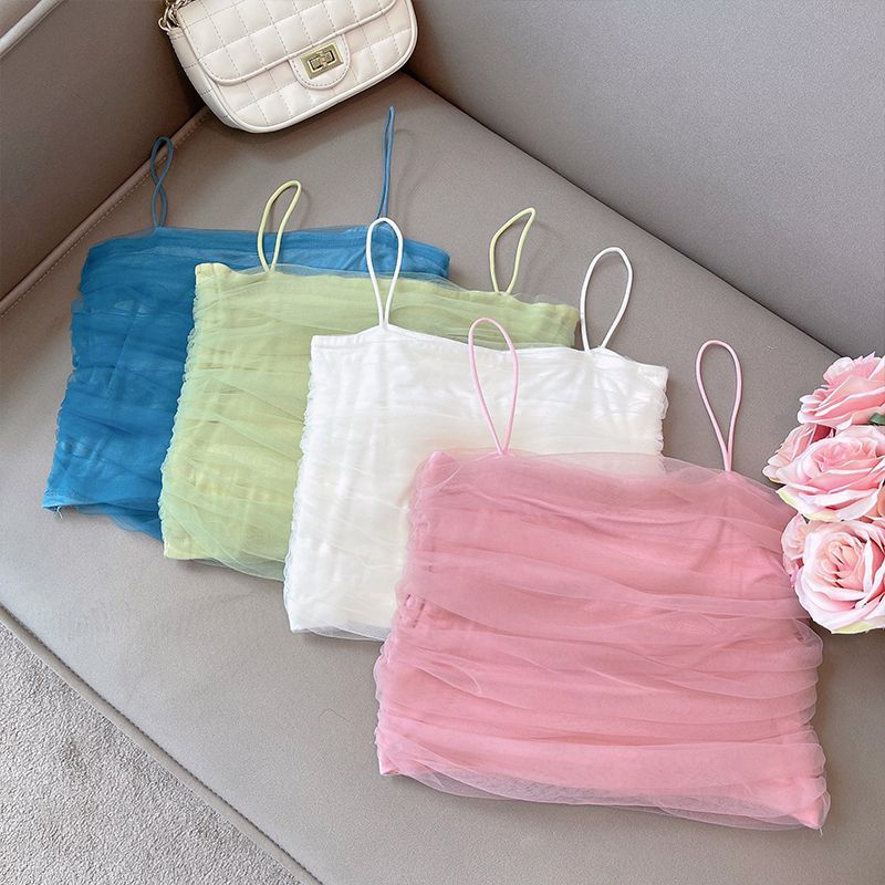 Girls' Bralette 2023 Summer Thin Mesh Candy Color Strappy Top Tank Top Base Layer Top 0056