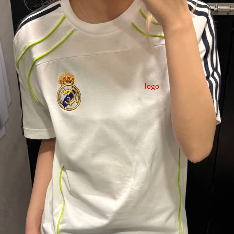 Versatile Striped Logo Embroidery Trendy Brand Label Pure Cotton Top American Style Street Fashion Unisex Short Sleeve