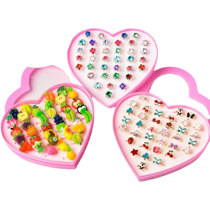 Anillo DE LOS NIÑOS caja de regalo caja de amor del estudiante traje rhinestone niñas anillo ajustable 36 princesa anillos