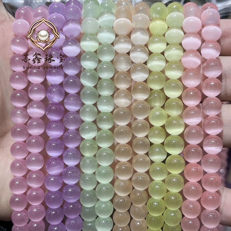 New Light Color Cat's Eye 7A Grade White Light Pink light purple Cat's Eye Round Beads Handmade DIY Accessories