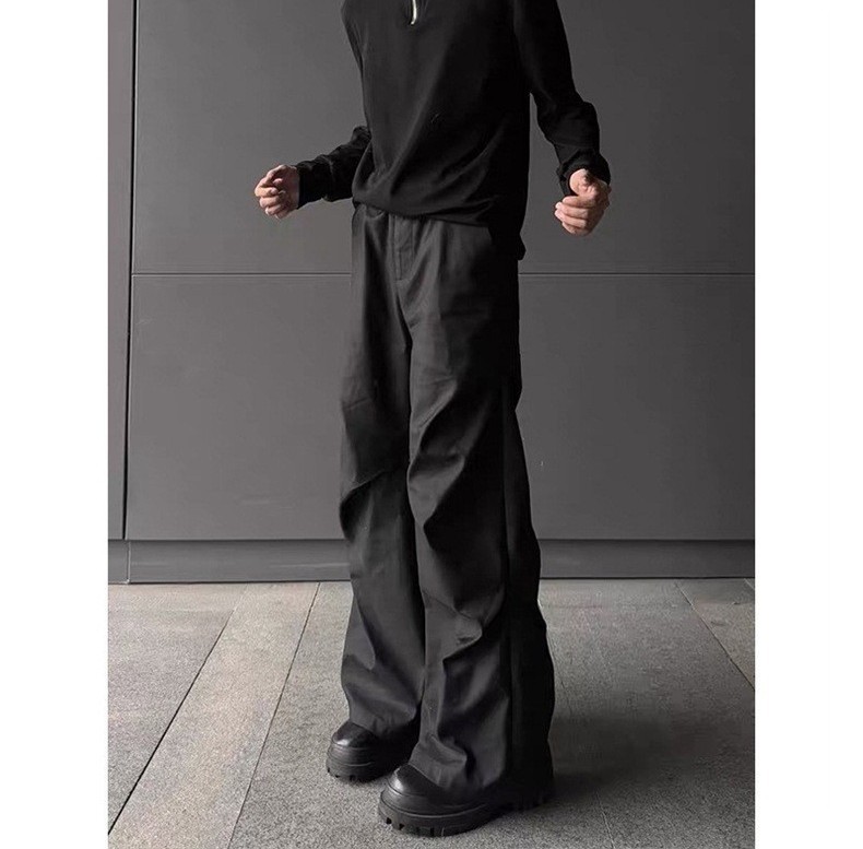 Pantalon noir ample et fluide, plissé, longueur au sol, coupe évasée, pour homme, Planetary World Cleanfit_voghion.com