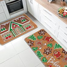 跨境代發聖誕姜餅人水晶絨廚房墊吸水組合裝入戶玄關門口耐臟地墊
