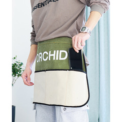 Short apron canvas with multiple pockets for men and women, workwear for tea shops, barbers, artisans, carpenters, half-body apron with printed design