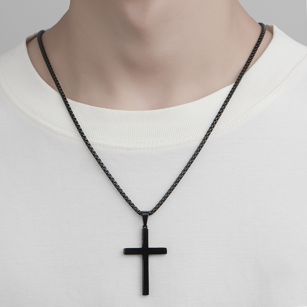 Collier pendentif croix en acier inoxydable pour homme, style hip-hop, avec chaîne à perles polyvalente._voghion.com