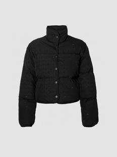 Niche new women's clothing heavy industry shiny hot drilling slim warm zipper collar black down jacket coat