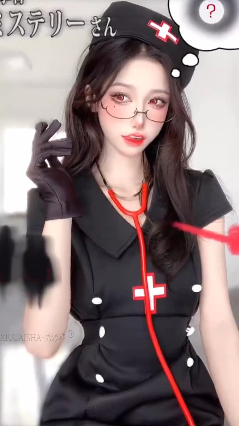 Nurse Role Play Lingerie Set, Polyester Uniform Costume, Black One Size — detail image 4