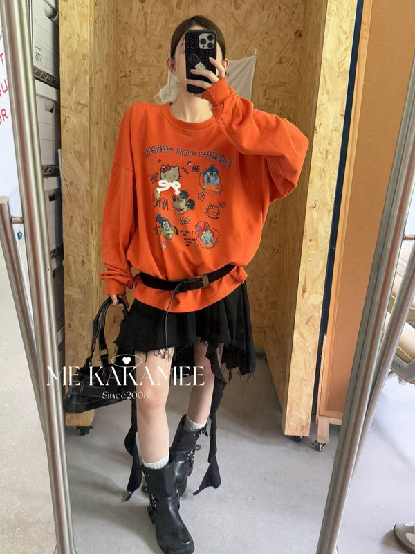 ME KAKAMEE十三行秋季美式喷画趣味卡通圈圈大版宽松卫衣女 8917|undefined