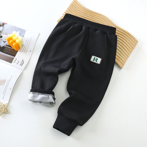 Children's velvet casual pants new winter thickening medium and large children's leggings pants for boys and girls sports warm long sweatpants