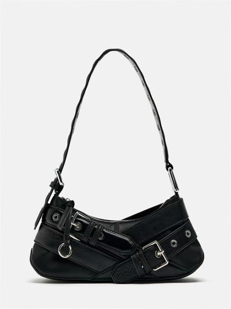 Z-Brand Cross-Border Women's Bag 2025 New Original Niche Retro Black Hot Girl Motorcycle Shoulder Bag Underarm Baguette Bag - Thumbnail 7