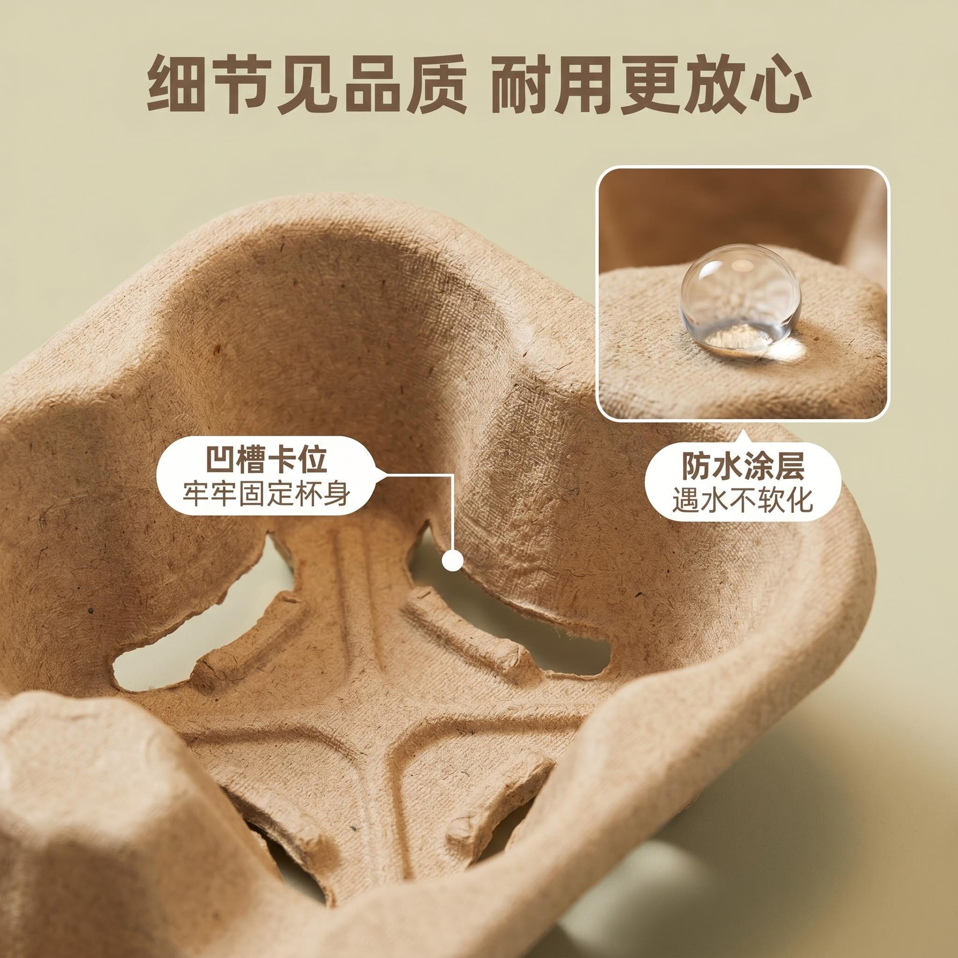 Portavasos desechable para té con leche, portavasos individual/doble/cuádruple, portavasos biodegradable para bebidas con base cuádruple, portavasos de pulpa para café para llevar. image 6