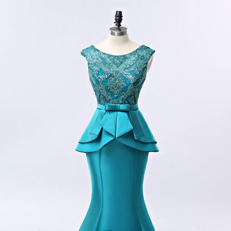 Nuevo vestido de noche vestido de novia europeo y americano Comercio exterior encaje con cuentas cuello redondo Amazon AliExpress deseo vestido de noche