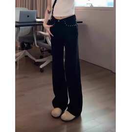 黑色设计感微喇牛仔裤女秋季新款大码胖mm高腰显瘦遮胯弹力喇叭裤