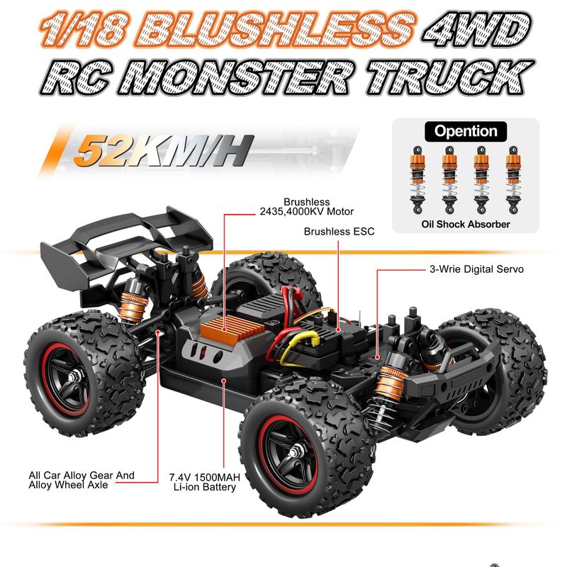 クロスボーダー 1:18 ブラシレスフルスケール RC リモートコントロールカーモデル四輪駆動高速オフロード車クライミングカー男の子のおもちゃの車|undefined
