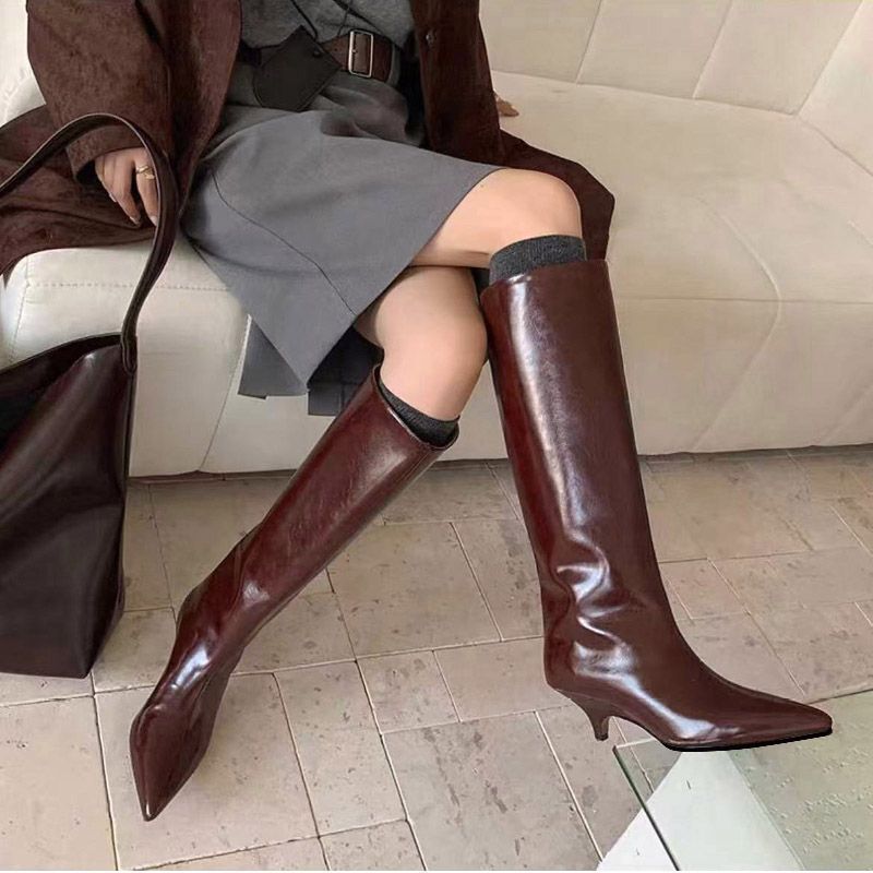 2025 New Autumn and Winter Boots, Pointed Toe Stiletto Heels, Small Heel Boots, Knee-High Boots, High-Leg Pants Boots, Short Slim Boots