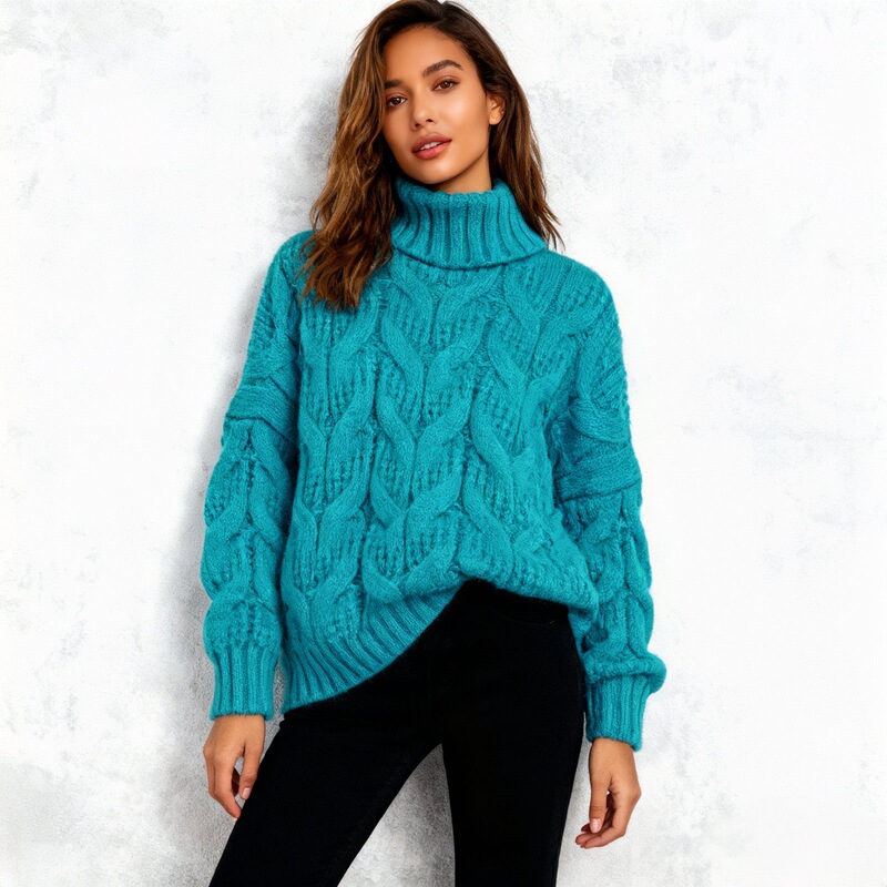 Turtleneck Women's Pullover Thick Korean Style Loose New Autumn and Winter Solid Color Cable Knit Base Sweater Trendy Outfit