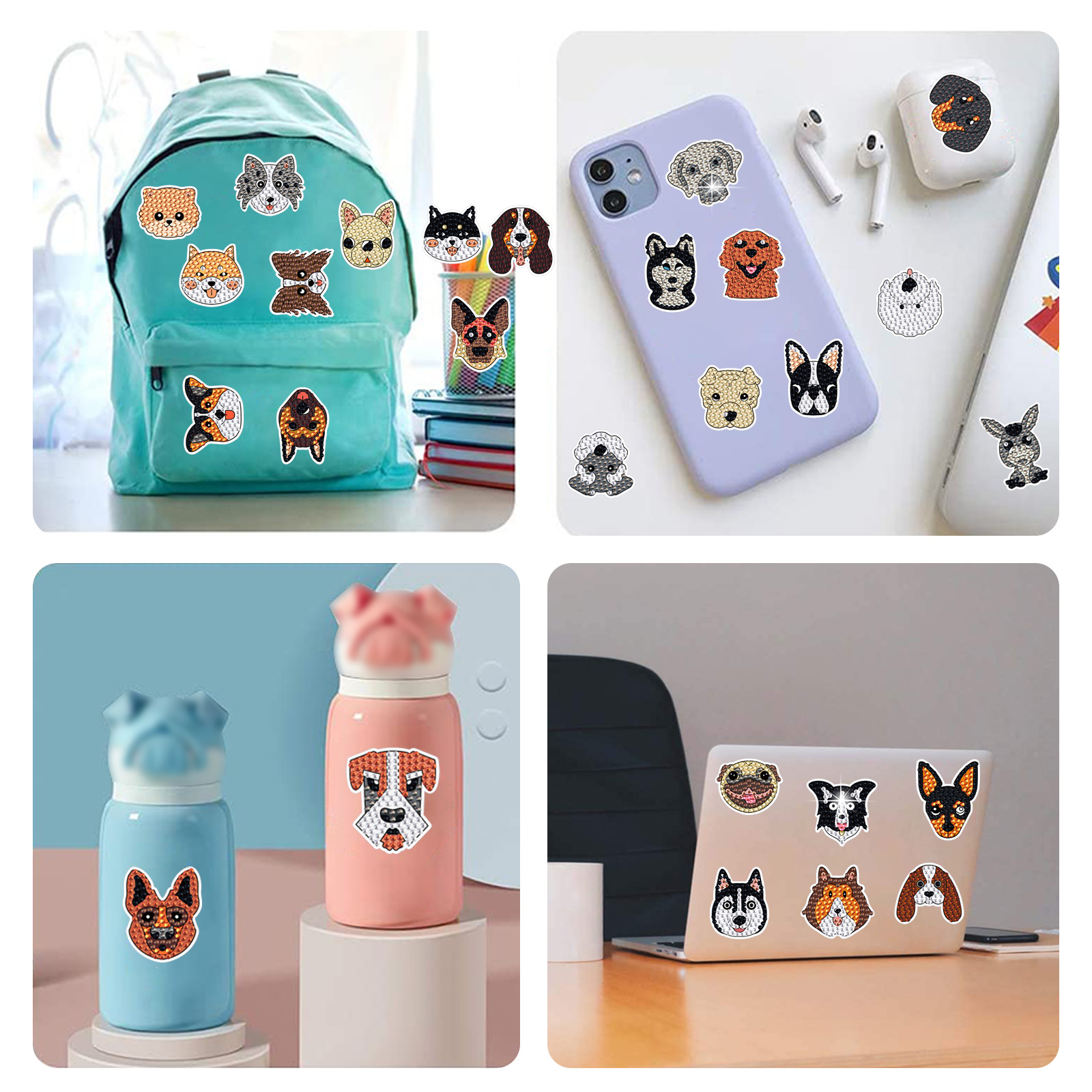 Mejor-Venta de perro de mascota de cabeza grande pegatinas de diamante pintura libre pegatinas DIY ladrillo pintura hecha a mano pegatinas de dibujos animados de cristal brillante diamante
