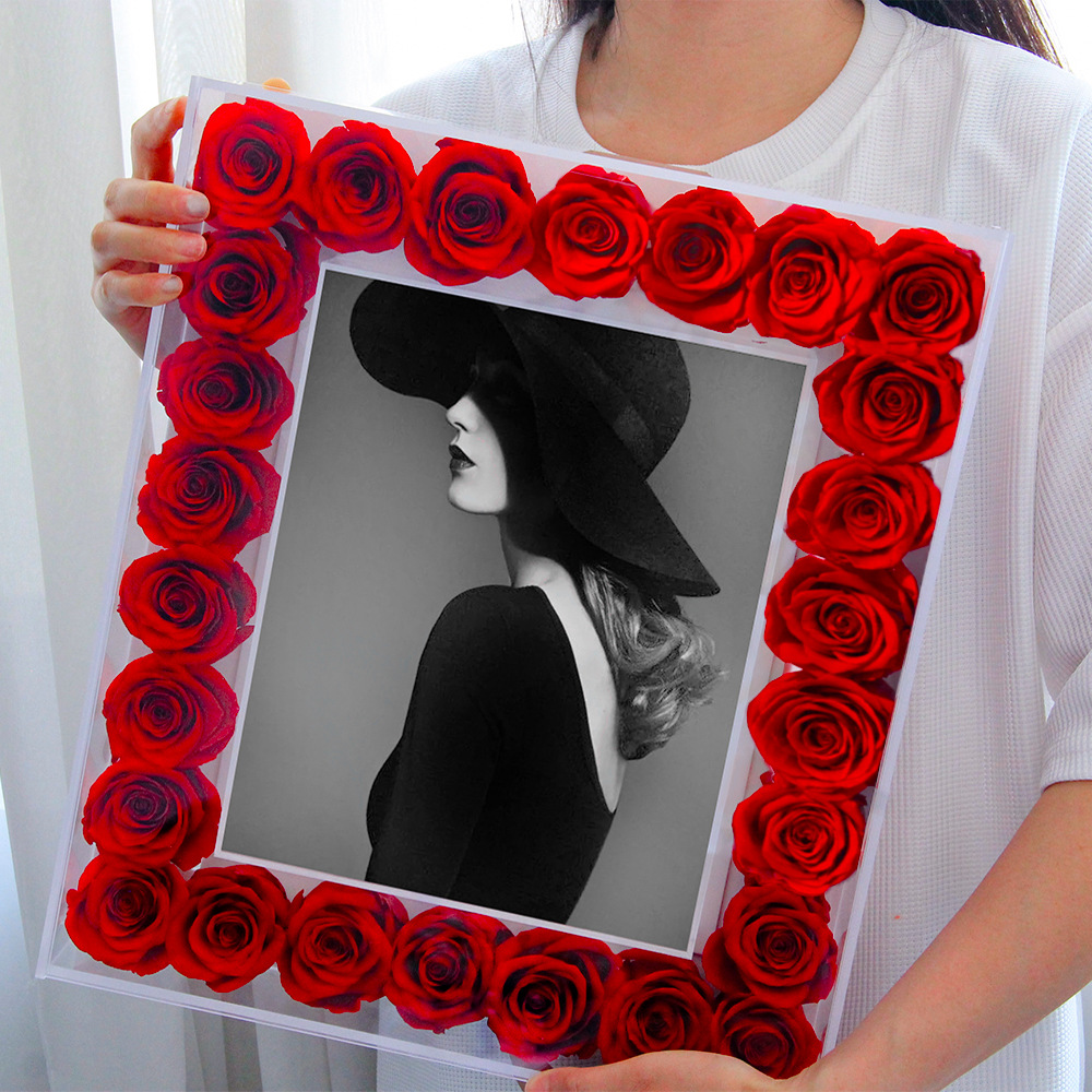 Comercio exterior Amazon regalo de San Valentín rosa caja de regalo acrílico decoración para el hogar marcos de flores inmortales productos terminados