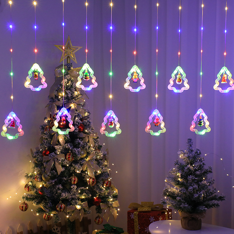 Decoración de ventanas de Navidad lámpara de colgante Santa Claus árbol de Navidad anillo de luz de modelado LED cadena de lámpara de cortina de dormitorio