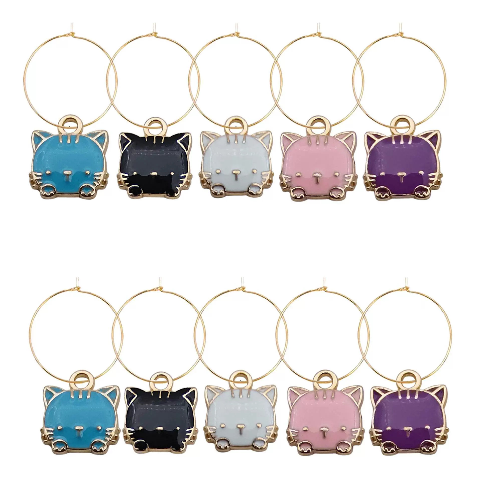 Милый котенок, капающий маслом, голова кошки из сплава, 15x13 мм, украшение для винной вечеринки, вечерние, подвеска для бокала для вина, праздничная одежда