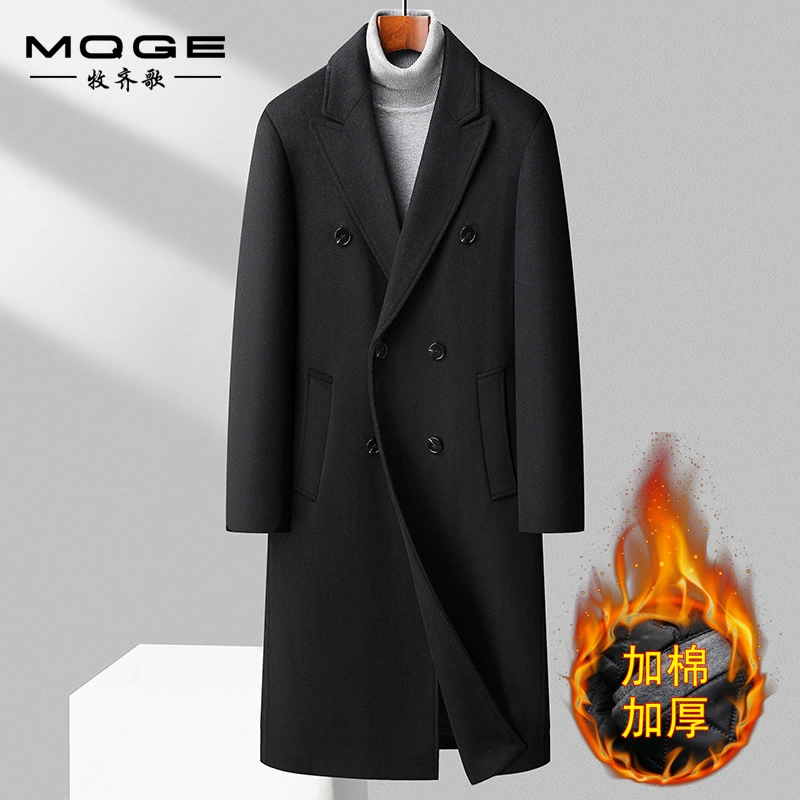 Новинка на осень-зиму, мужское шерстяное пальто, ветровка, двубортное длинное пальто выше колена, приталенное шерстяное пальто в Корейском стиле, Мужское пальто